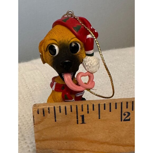 Cute Dog Christmas Ornament Dogs Tongue is Heart he's On Bone  saying Wuv U Wots - Picture 8 of 8